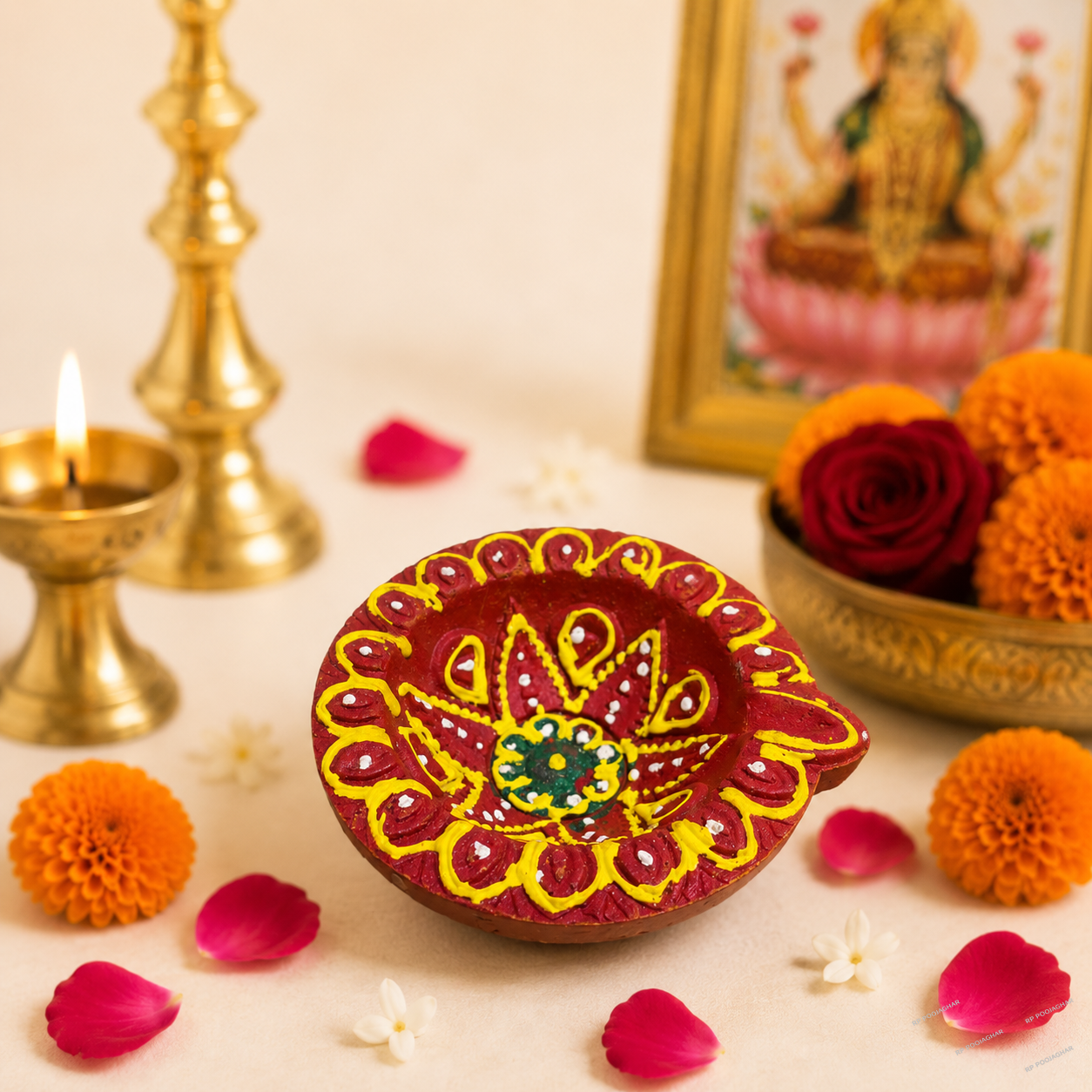Colorful Diya – Decorative Sacred Lamp for Pooja & Festivals