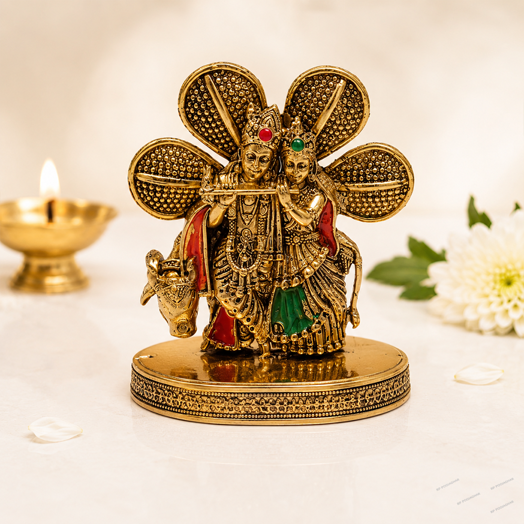 Lord Radha Krishna Idol for Car Dashboard | Metal God Idol for Car Dashboard | Radha Krishna Murti for Home Temple, Office, Study Table Decor | Spiritual Gift & Decorative Showpiece (Pack of 1)