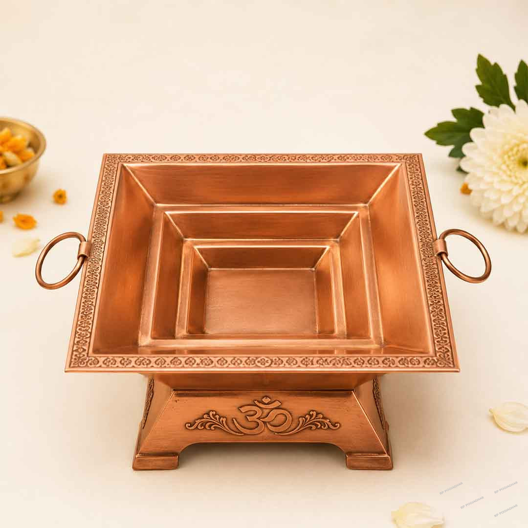 Pure Copper Havan Kund with Handle | Agnihotra Yagna Kund (17 × 17 × 7 cm)