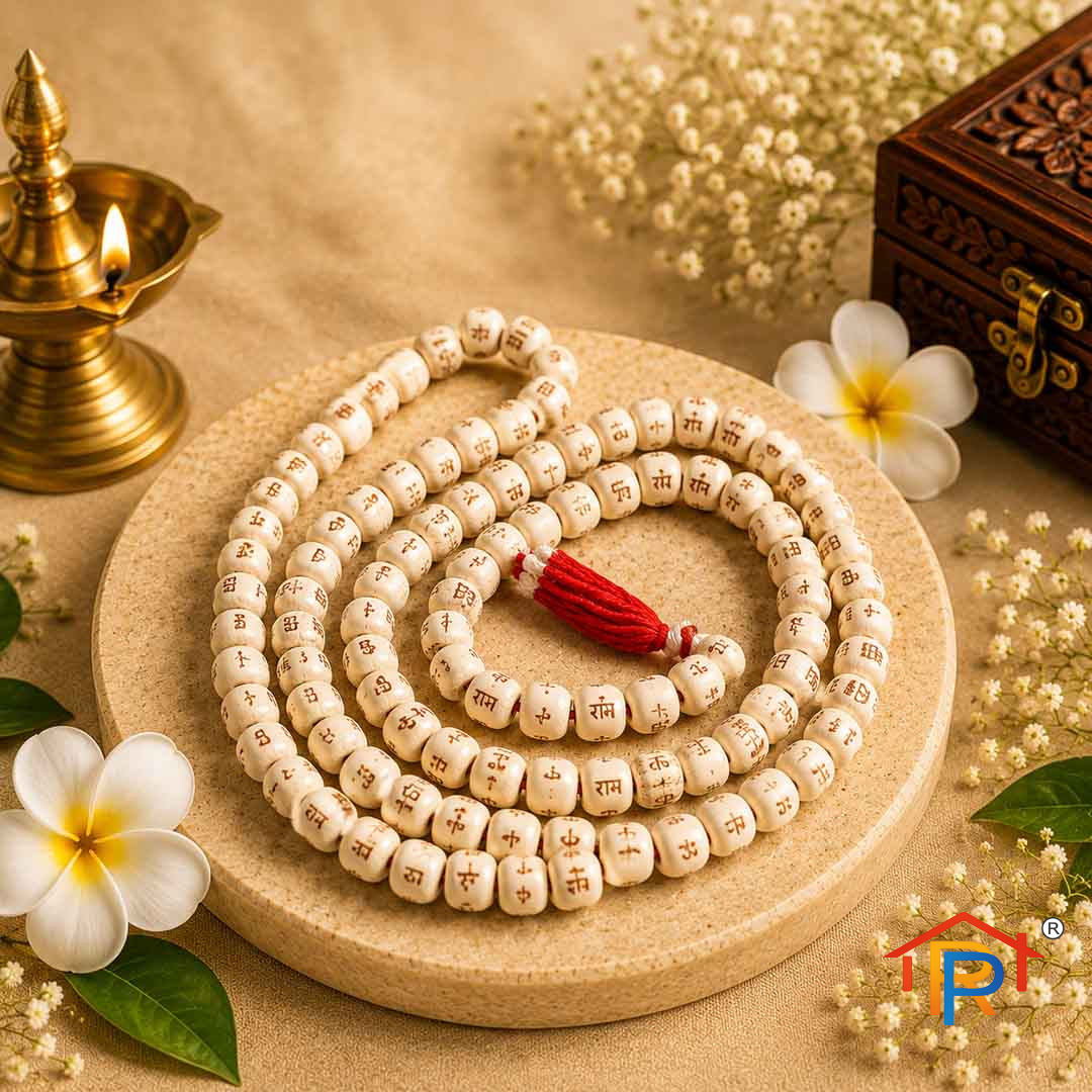 Tulsi tatva Bahjan jaap mala 108 moti hare ram written Beads Wood Chain