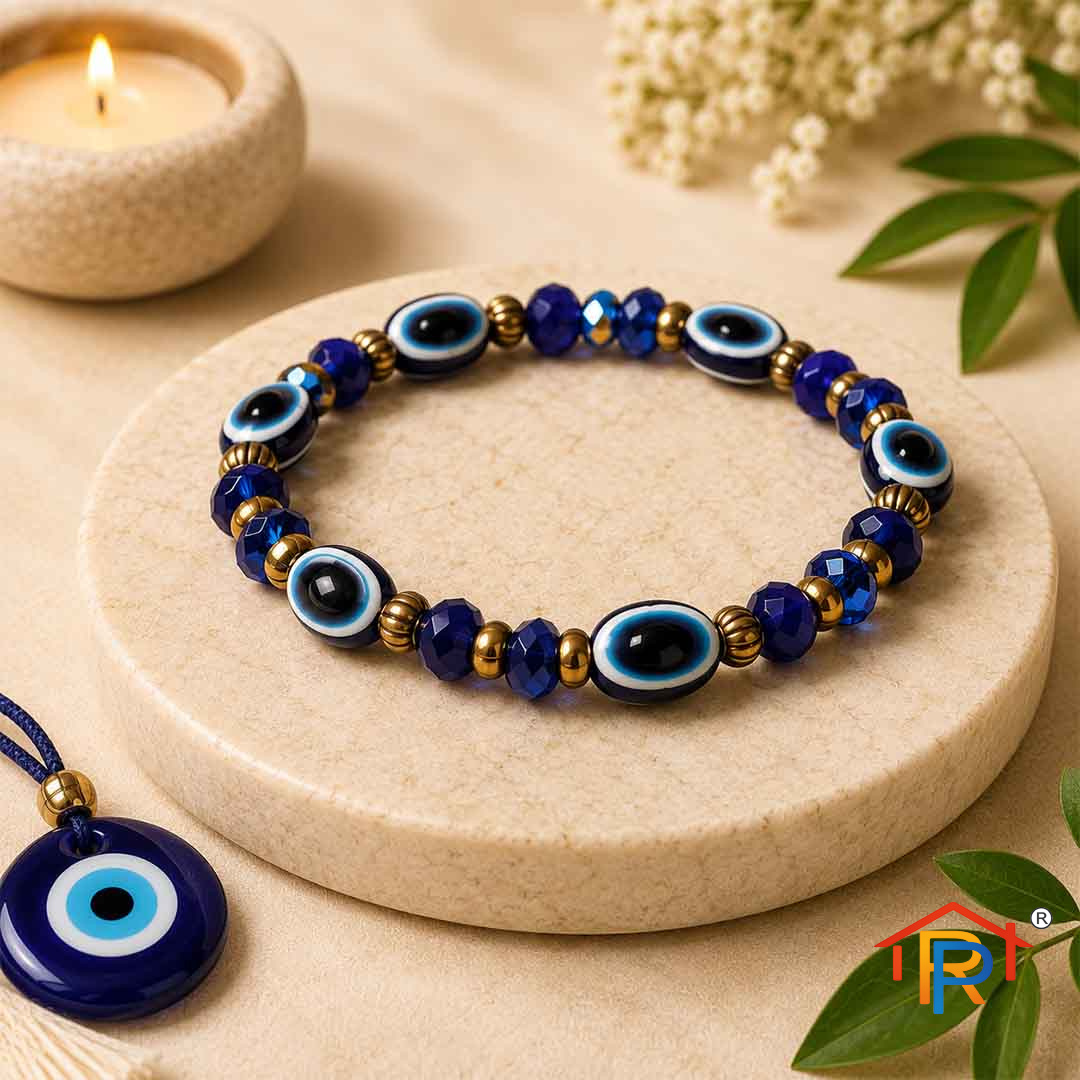 Hicarer Blue Evil Eye Bracelet for Men Women Hamsa Beaded Charm Stretch Bracelet Hand of Fatima Turkish Lucky Evil Eye Amulet for Protection and Blessing