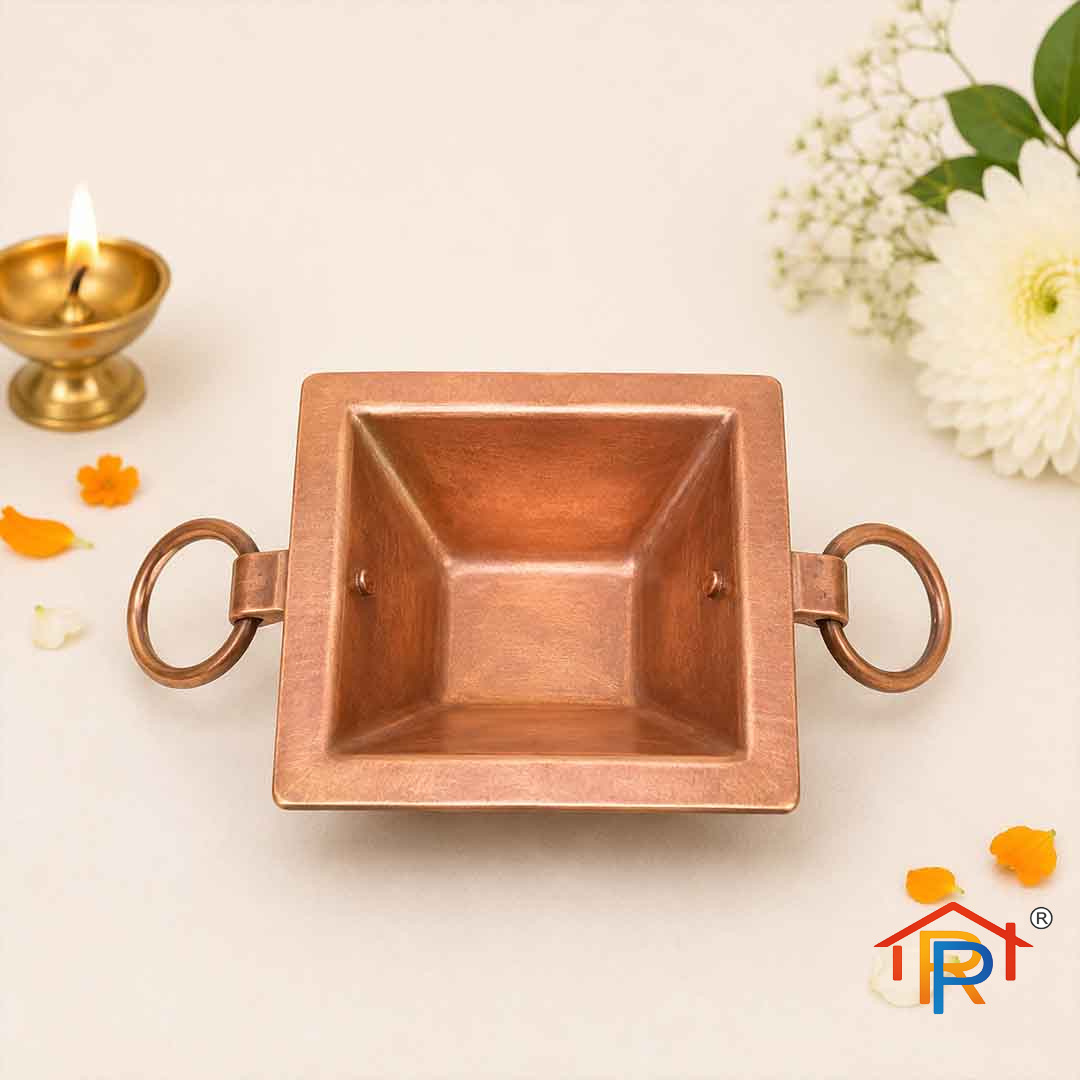 Satisfactory Nation Traditional Copper Accessories Hawan Kund Indian Religious Agnihotra Yagya Puja 12 x 12 Inch with Copper Spoon