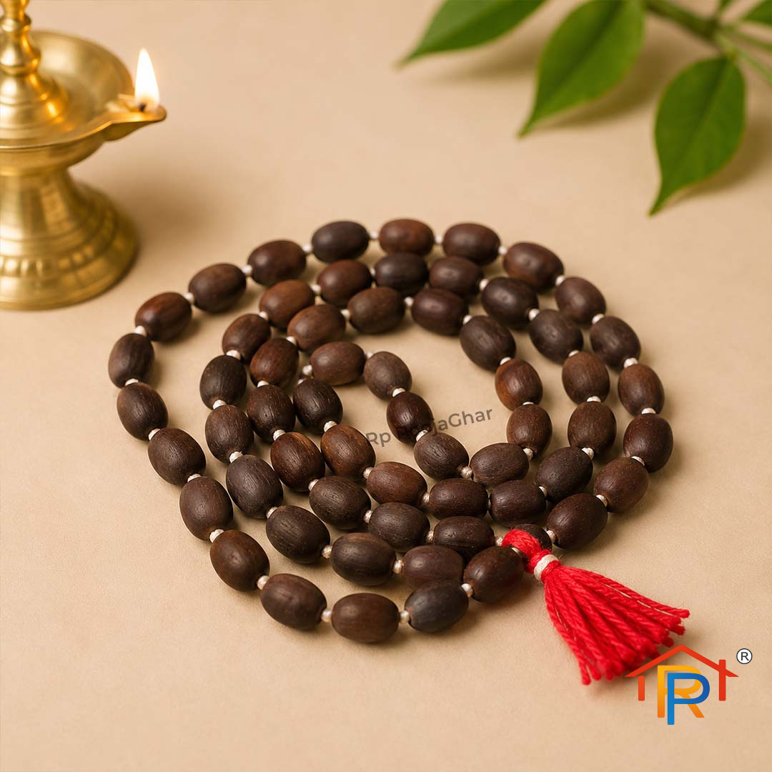 RP PoojaGhar Kamal Gatta Mala | 54 Natural Lotus Seed Beads | Original Kamalgatta Japa Mala for Meditation, Chanting & Daily Worship