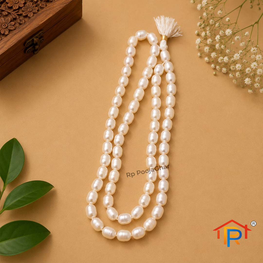 RP PoojaGhar Pearl Mala | Premium White Pearl Beads | 108 Beads Japa Mala for Meditation, Chanting & Daily Worship