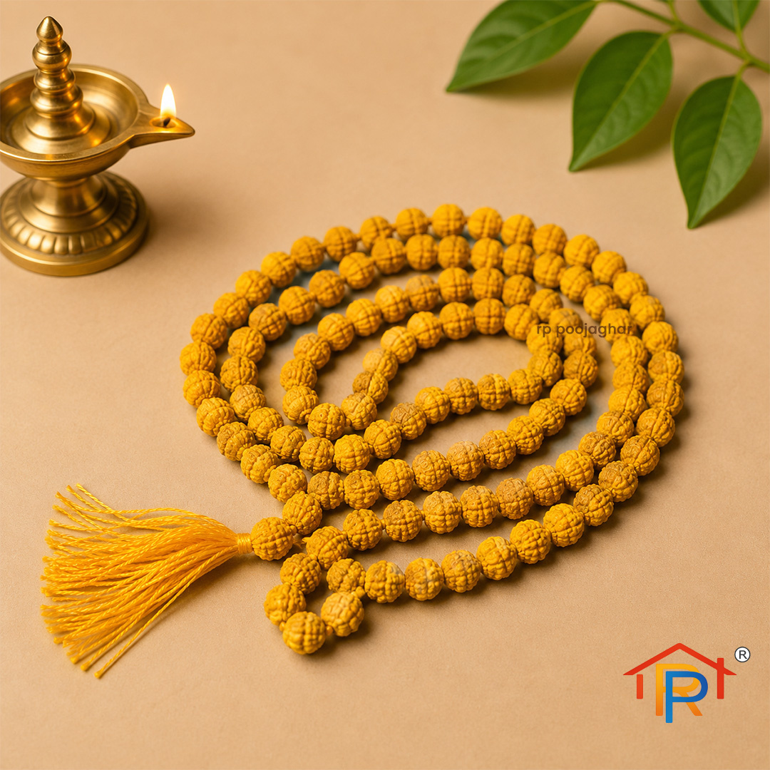 RP PoojaGhar Haldi Mala | Original Natural Turmeric Beads Mala | 108 Beads Japa Mala for Meditation, Chanting & Daily Worship
