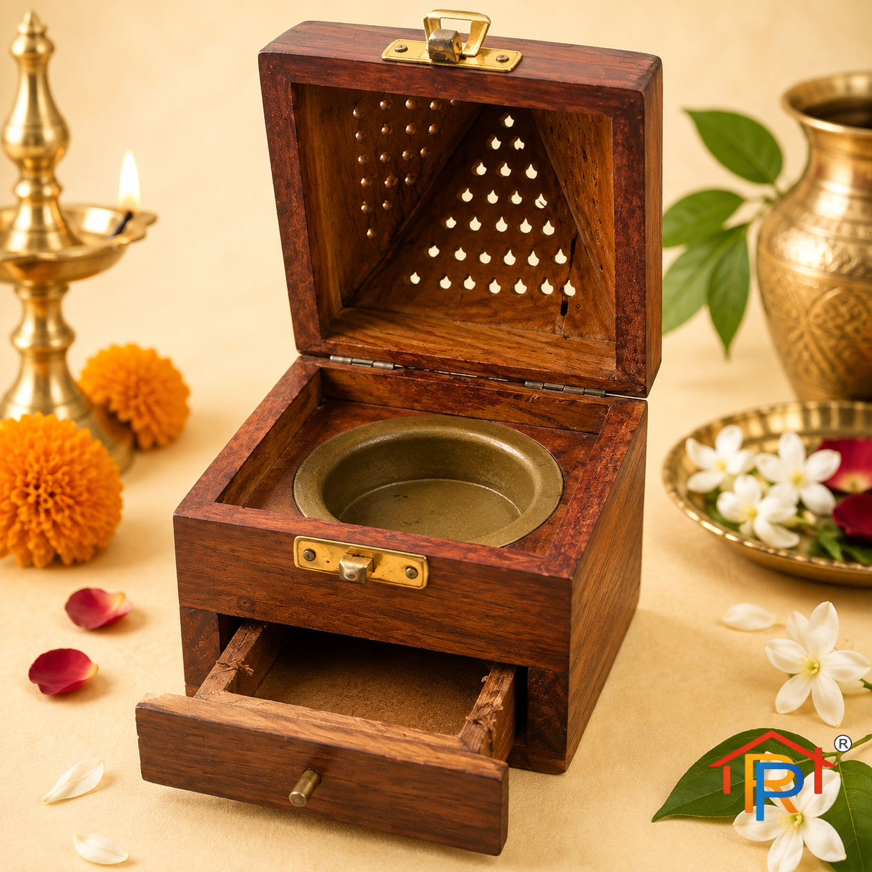 RP PoojaGhar Wooden Dhoop Batti Box | Premium Wooden Incense Holder Box