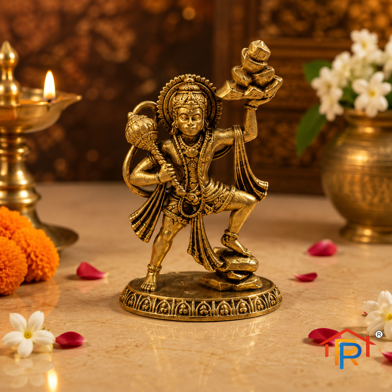 RP PoojaGhar Brass Bajrangbali Idol | Premium Brass Lord Hanuman Murti