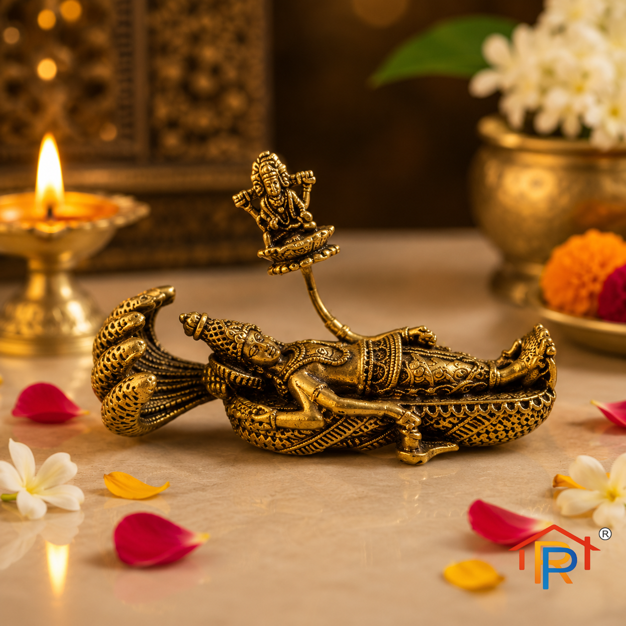 RP PoojaGhar Brass Lord Vishnu Idol | Premium Brass Vishnu Bhagwan Murti
