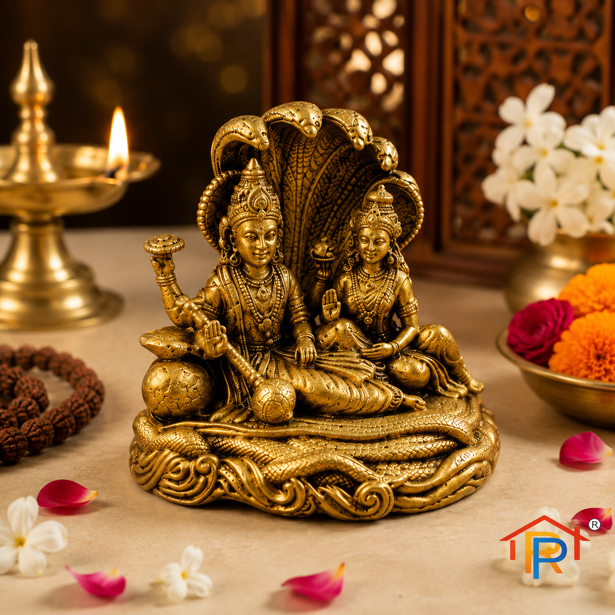 RP PoojaGhar Brass Vishnu Lakshmi Murti | Premium Brass Lord Vishnu & Goddess Lakshmi Idol