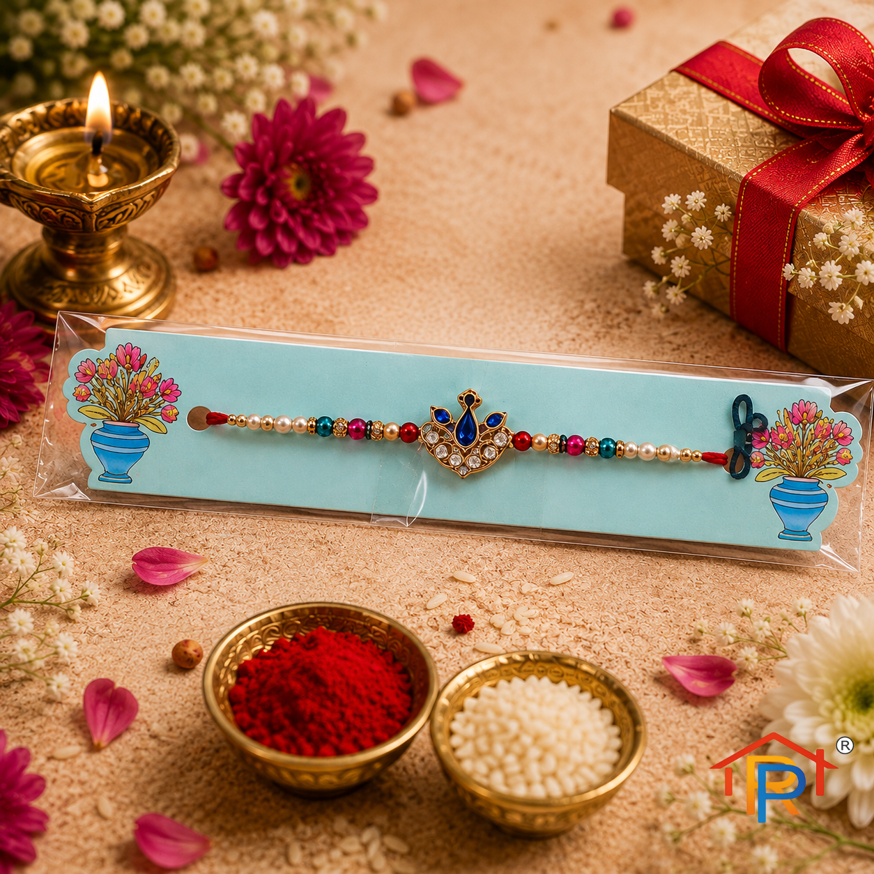 RP PoojaGhar Rang Mahal Rakhi Set | Premium Designer Rakhi Set