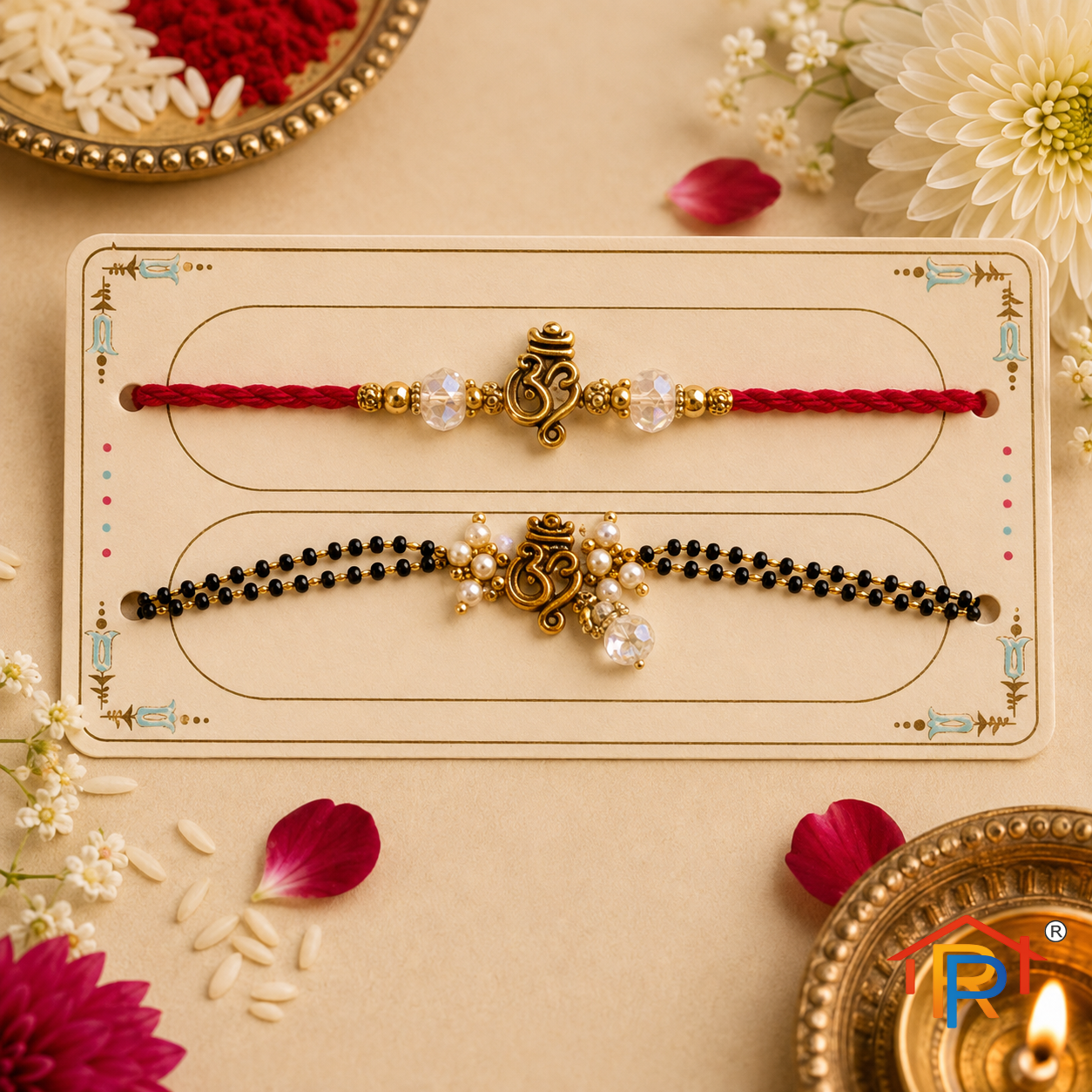 RP PoojaGhar Om Shagun Rakhi Set | Premium Om Rakhi Set