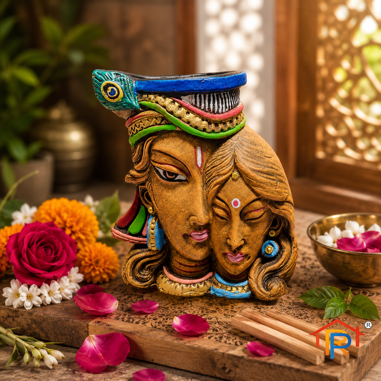 RP PoojaGhar Lord Krishna Stand | Decorative Krishna Idol Stand
