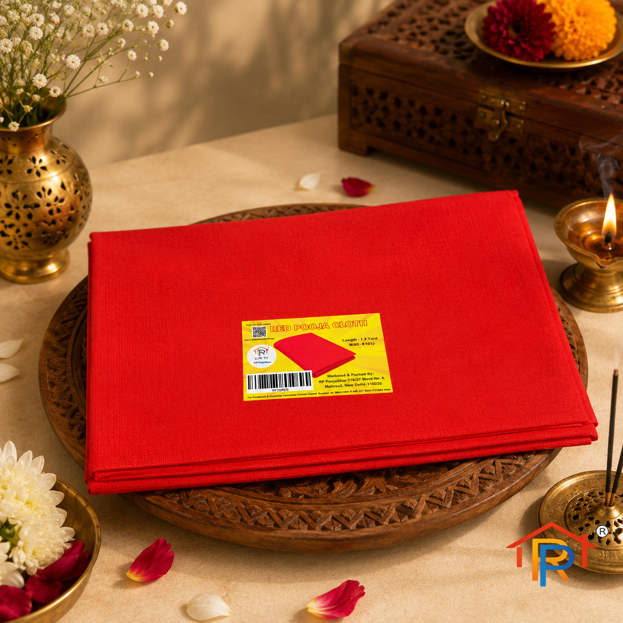 RP PoojaGhar Lal Pujavastra | Red Pooja Cloth for Puja, Havan, Mandir & Religious Ceremonies