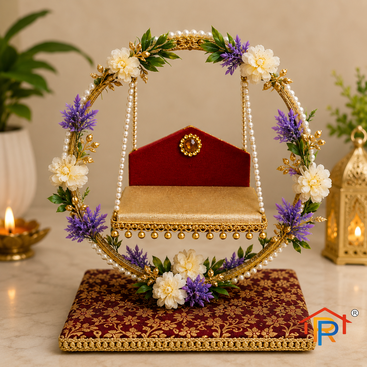 RP PoojaGhar Gopal Hindola | Laddu Gopal Jhula | Decorative Krishna Jhula for Janmashtami