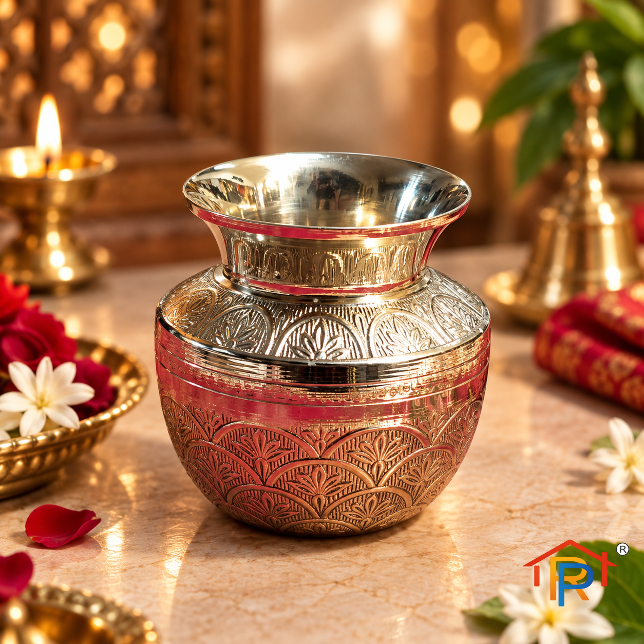 RP PoojaGhar Brass Kalash Lota | Traditional Brass Kalash for Puja, Abhishek, Temple & Religious Rituals