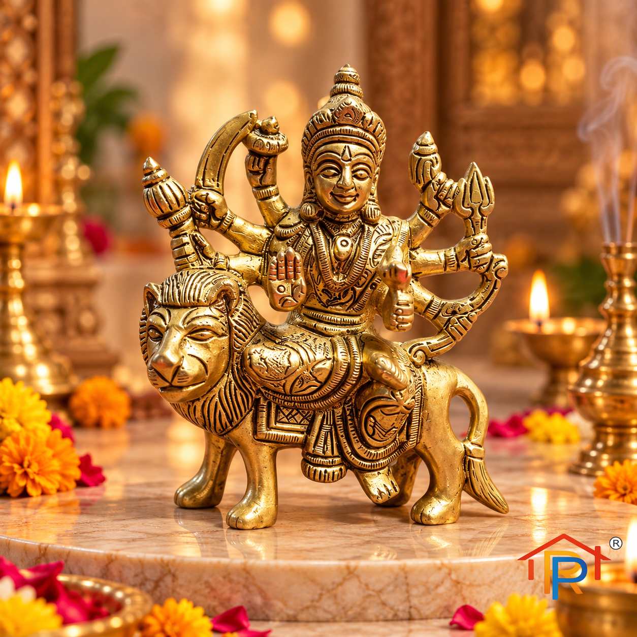 RP PoojaGhar Durga Sherawali Murti | Maa Durga Sherawali Mata Idol for Home Temple, Puja & Decoration
