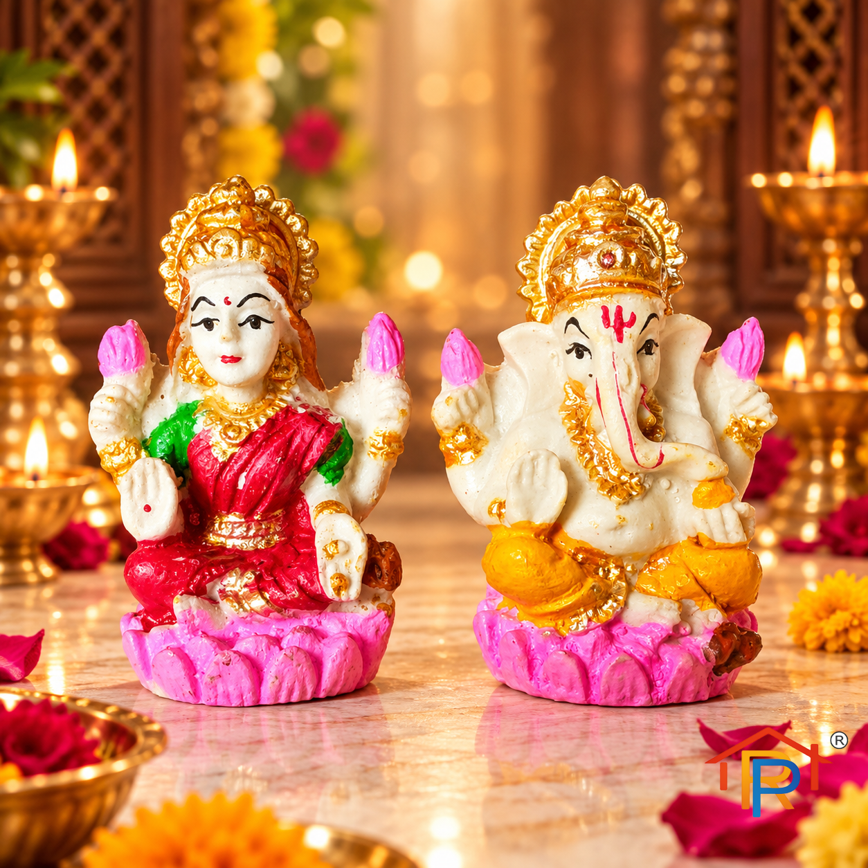 RP PoojaGhar Lakshmi Ganesh Murti | Goddess Lakshmi & Lord Ganesha Idol for Puja, Home Temple & Festive Décor