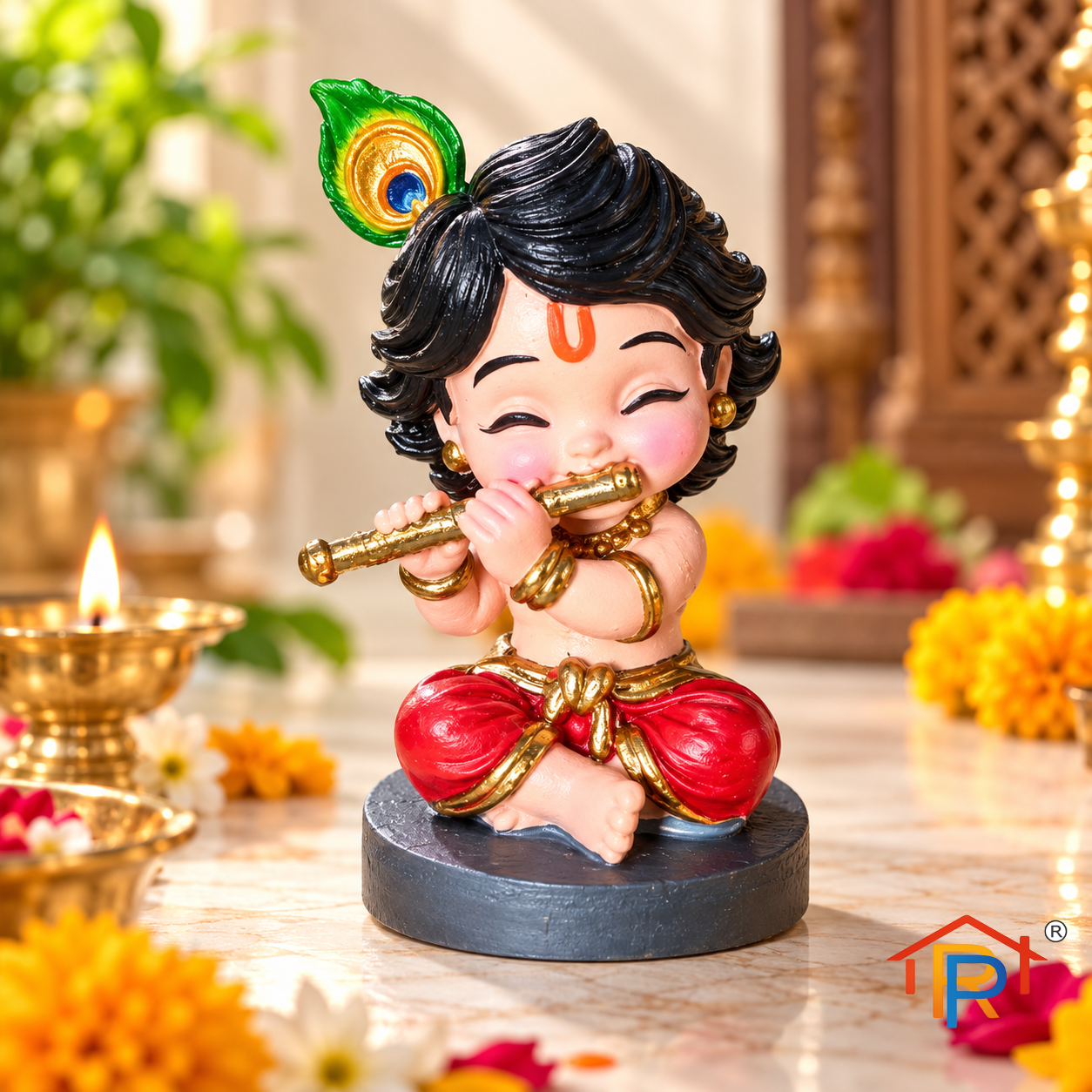 RP PoojaGhar Bal Krishna Idol | Laddu Gopal Ji Murti for Home Temple, Puja Room & Devotional Décor