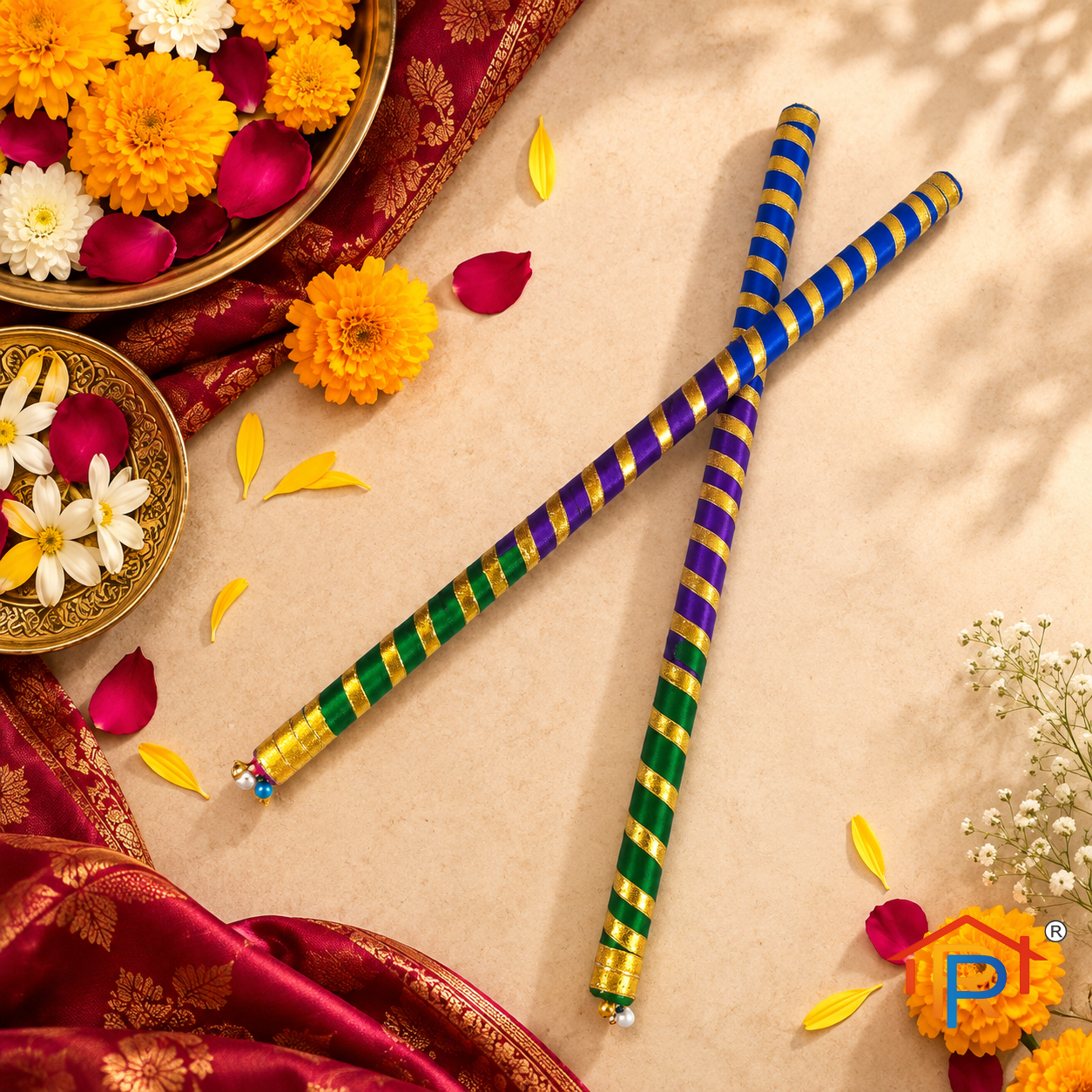 RP PoojaGhar Garba Dandiya | Traditional Navratri Garba Dandiya Sticks for Dandiya Raas, Garba & Festive Décor
